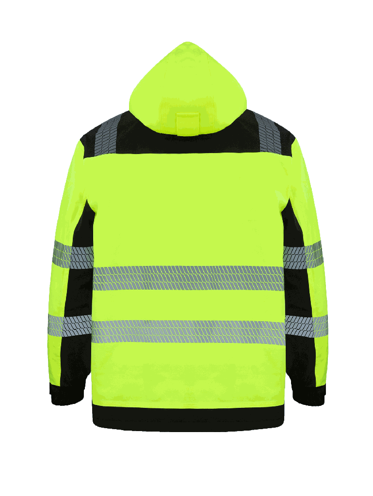 Korntex Hi-Vis Softshell Regenjacke EN 20471, schwarz/neongelb, 5XL