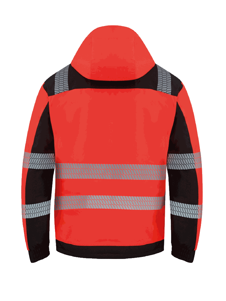 Korntex Hi-Vis Softshell Regenjacke EN 20471, schwarz/rot, S