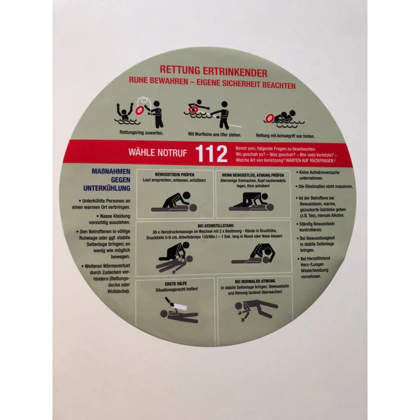 Etikett "Rettungsanweisung für Ertrinkende"