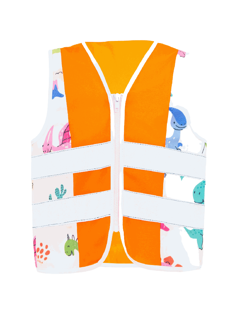 Korntex Kinder-Warnweste Action Dinosaurier - CO2-neutral, neonorange, S