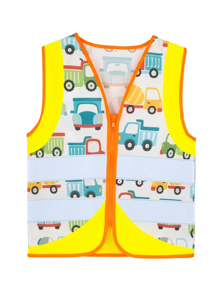 Korntex Kinder Funktionsweste Fahrzeuge, neongelb, XS, Baufahrzeug