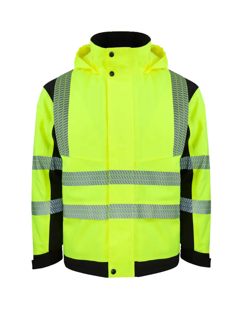 Korntex Hi-Vis Softshell Regenjacke EN 20471, schwarz/neongelb, S