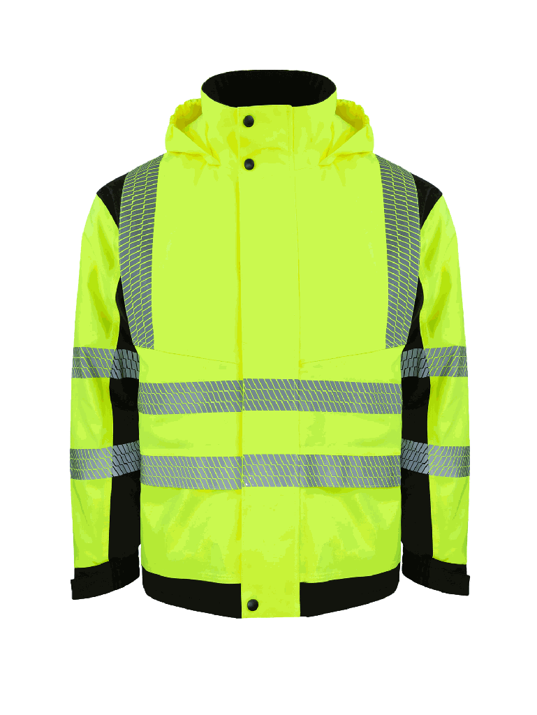 Korntex Hi-Vis Softshell Regenjacke EN 20471, schwarz/neongelb, 4XL