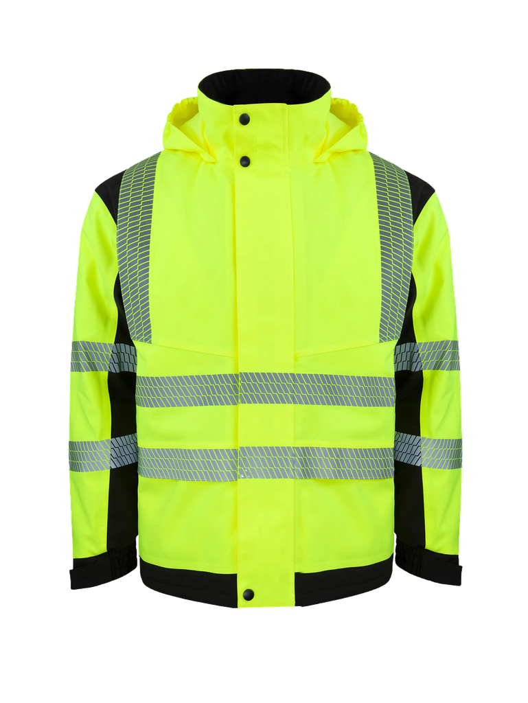 Korntex Hi-Vis Softshell Regenjacke EN 20471, schwarz/neongelb, 5XL