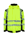 Korntex Hi-Vis Softshell Regenjacke EN 20471, schwarz/neongelb, 5XL