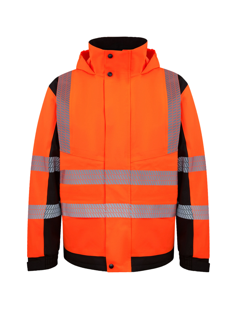 Korntex Hi-Vis Softshell Regenjacke EN 20471, schwarz/neonorange, 4XL