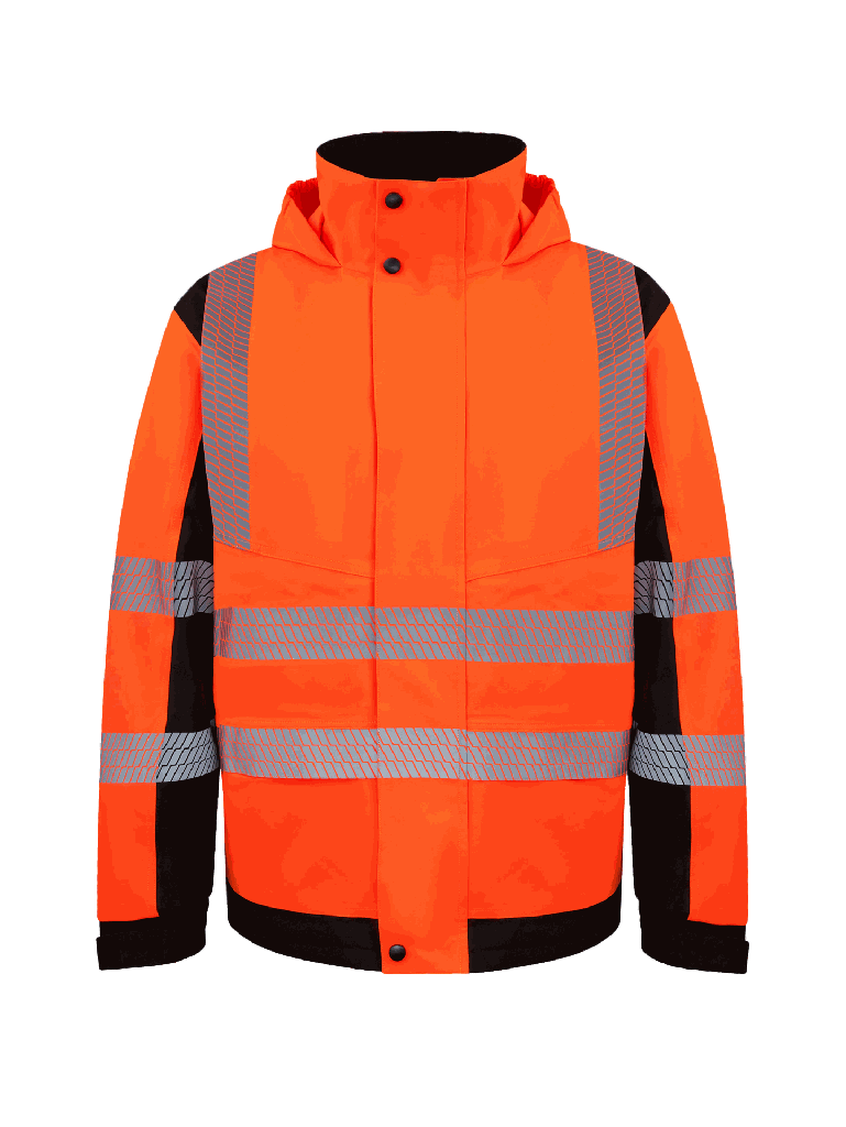 Korntex Hi-Vis Softshell Regenjacke EN 20471, schwarz/neonorange, 5XL