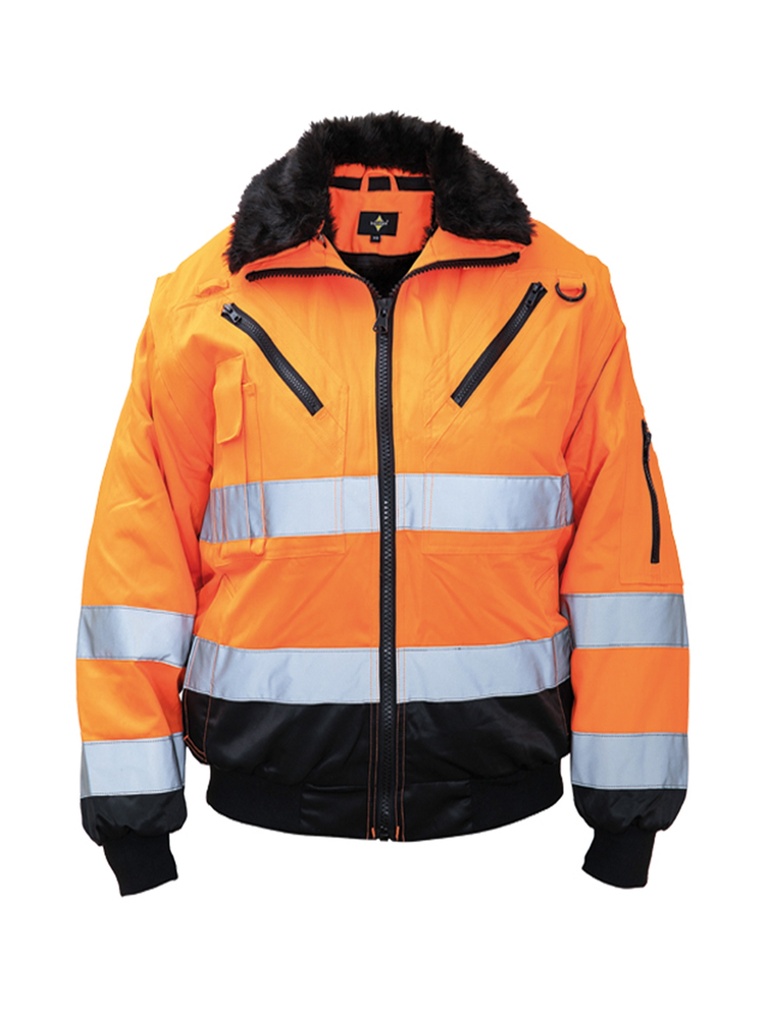 Korntex Hi-Vis Pilotenjacke EN 20471, schwarz/neonorange, 5XL