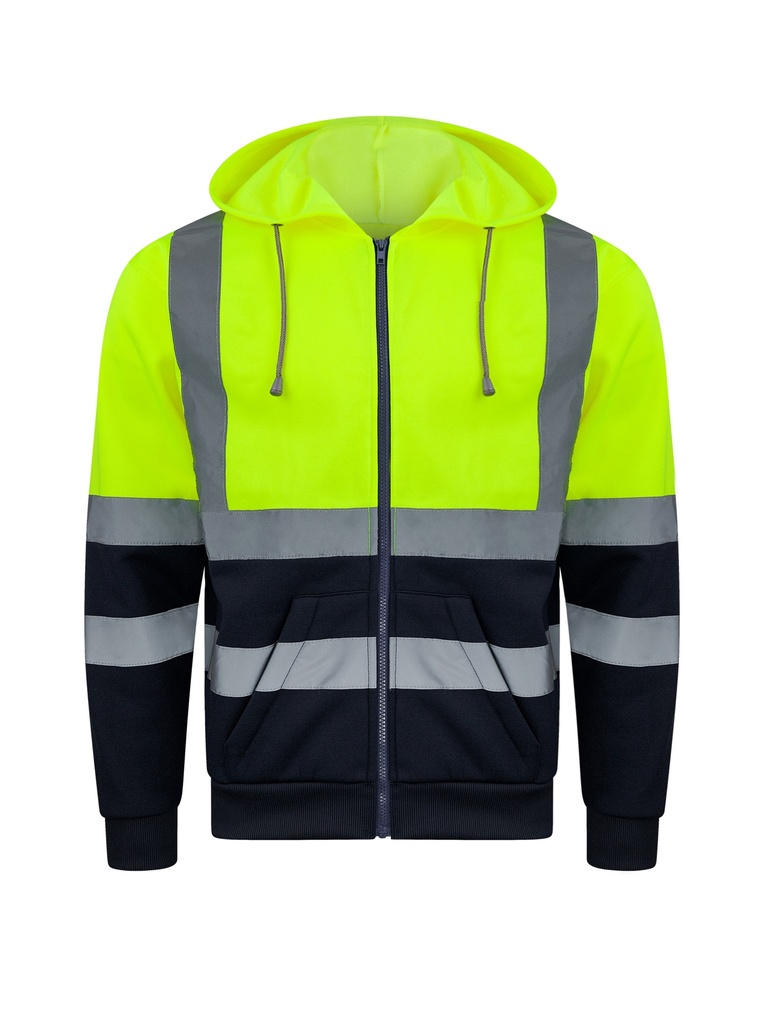 Korntex Hi-Vis Zipper Hoodie EN 20471, neongelb/navyblau, XXL