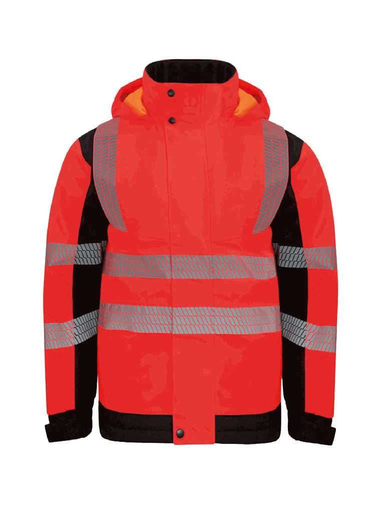 Korntex Hi-Vis Softshell Regenjacke EN 20471, schwarz/rot, S