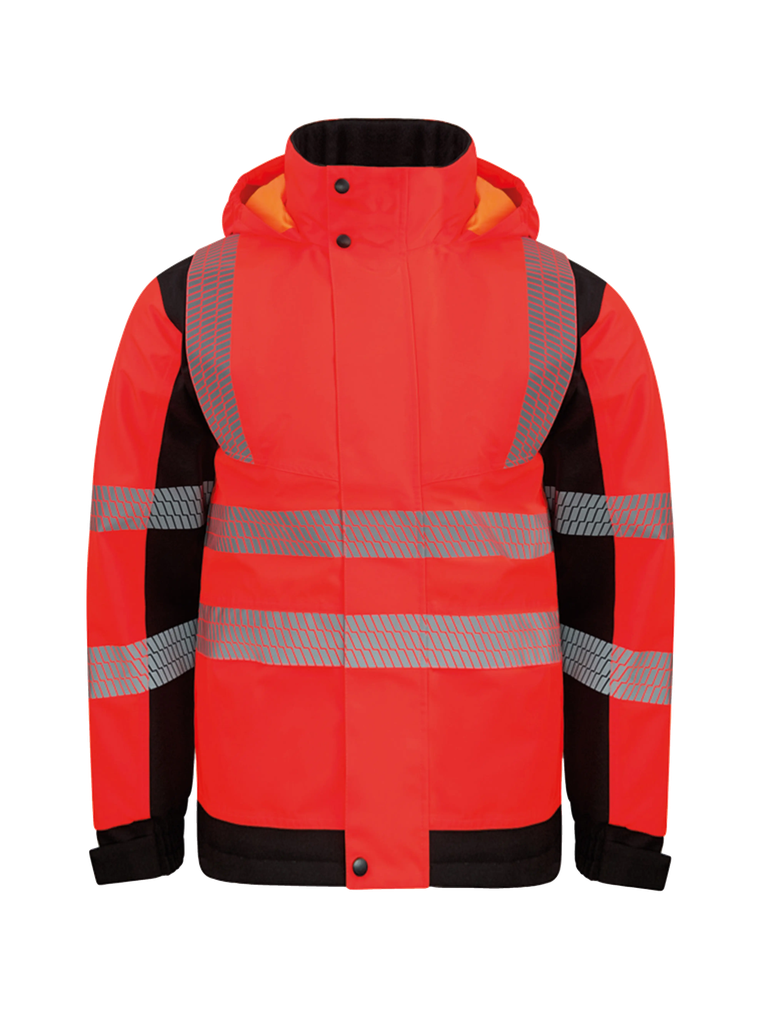 Korntex Hi-Vis Softshell Regenjacke EN 20471, schwarz/rot, 5XL